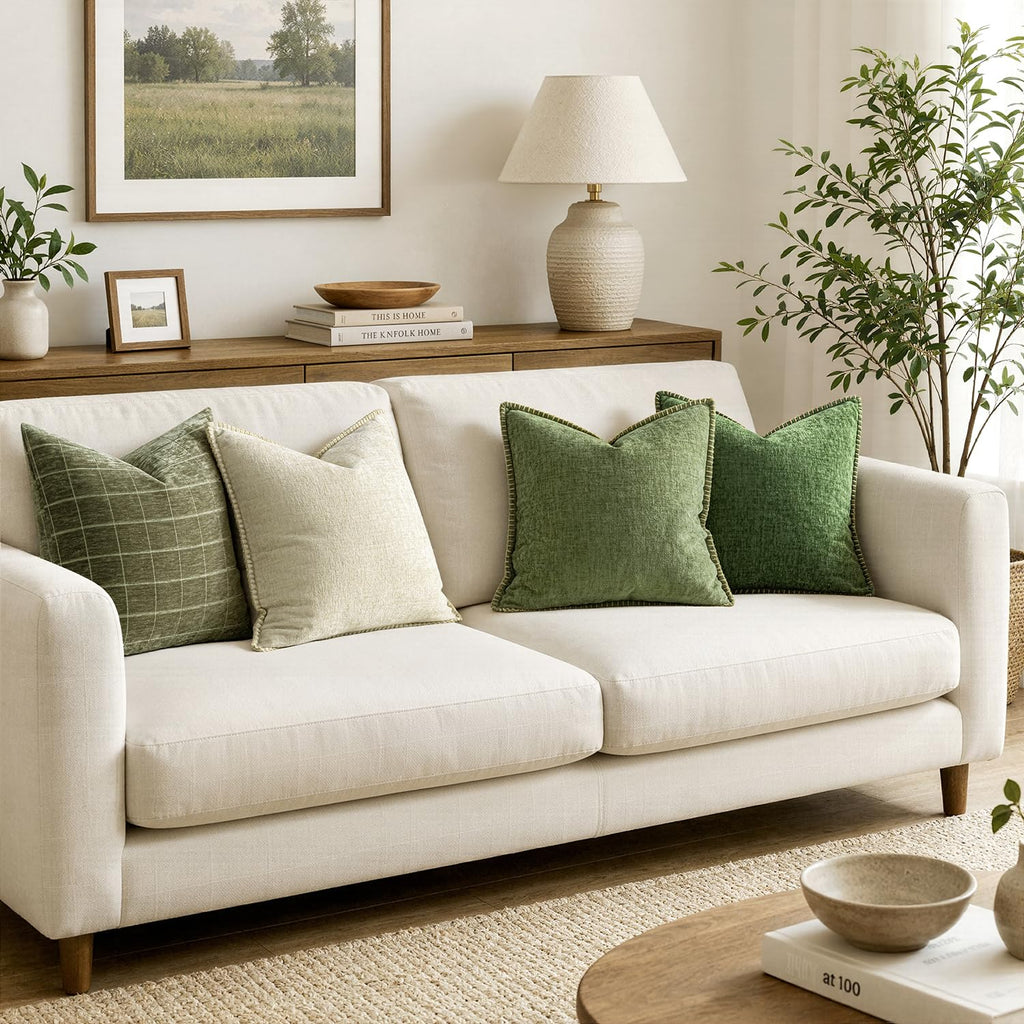 Decorative Couch Throw Pillow Covers 20x20 Inch Sage Green 2 Pack