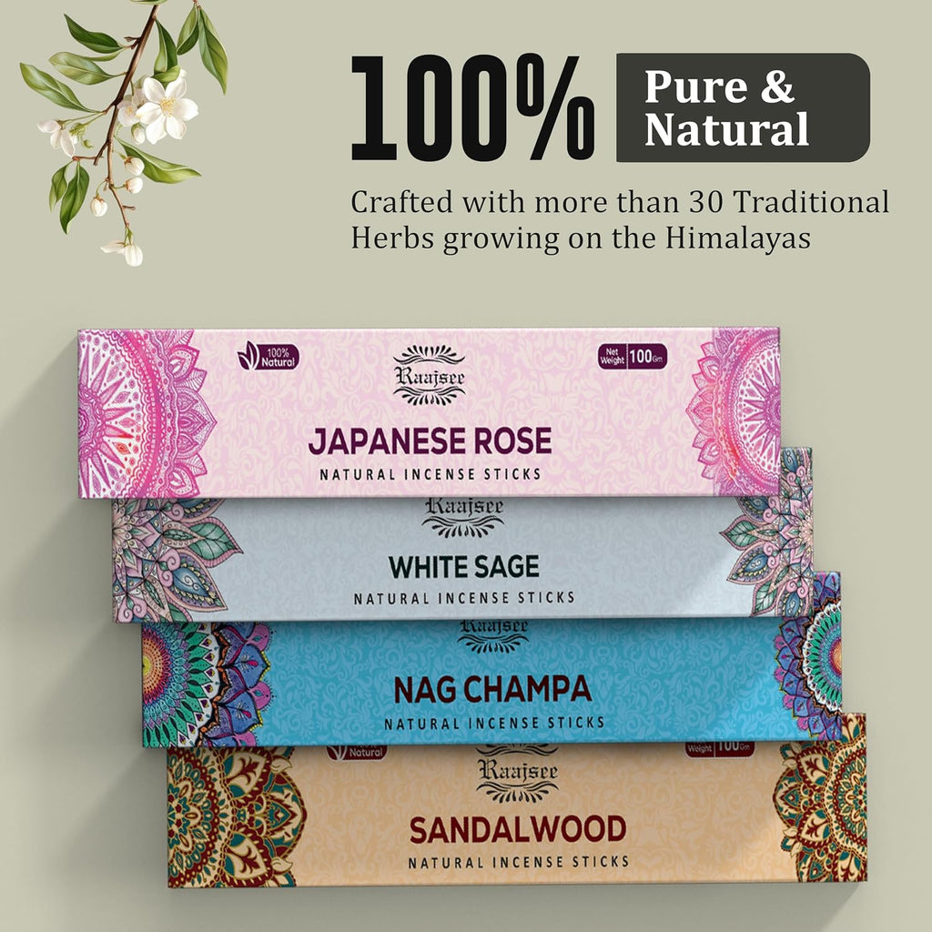 Incense Sticks Assorted Pack (180 gm), 100% Pure Organic Natural Hand Rolled Free from Chemicals - Set of 12