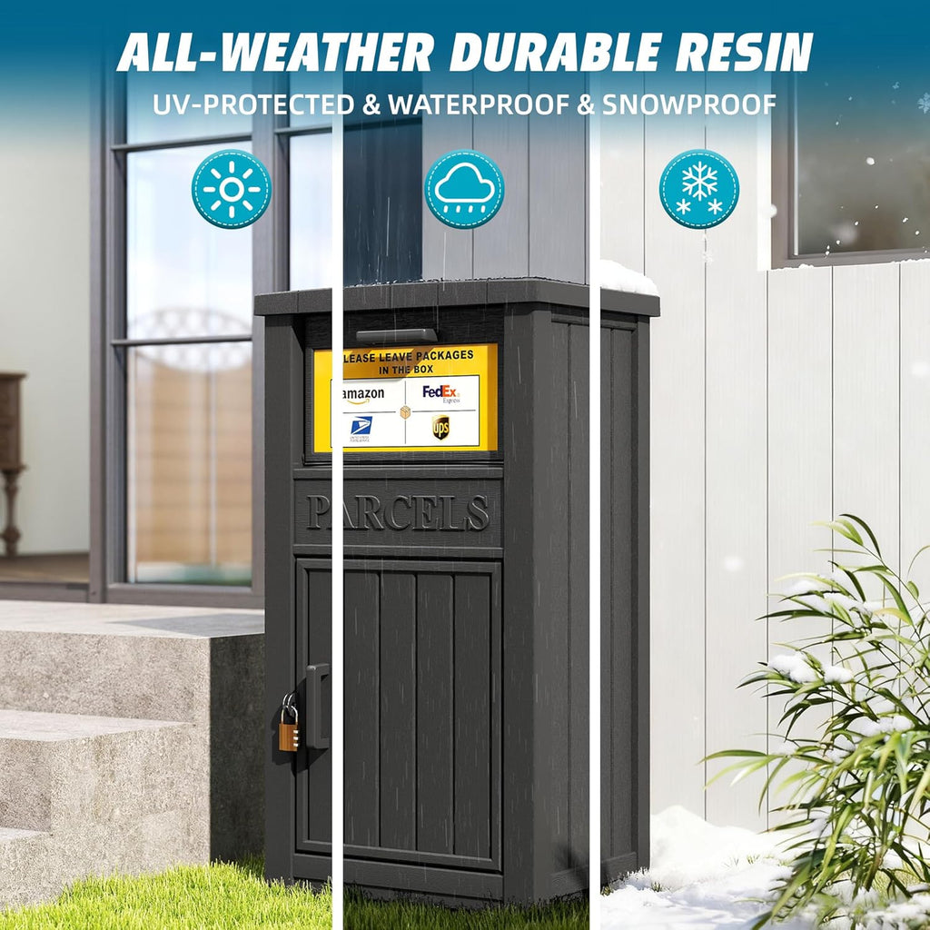Package Delivery Box with Sign, Lockable & Weatherproof Anti-Theft Parcel Delivery Box ，Black