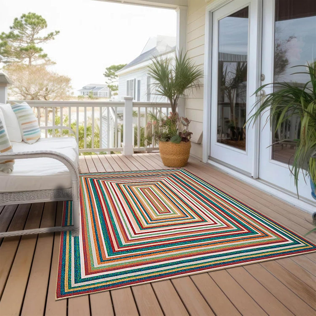 Multicolor Washable Outdoor Rug 8' x 10', Colorful, Stain Resistant, Easy Clean, Waterproof, Durable