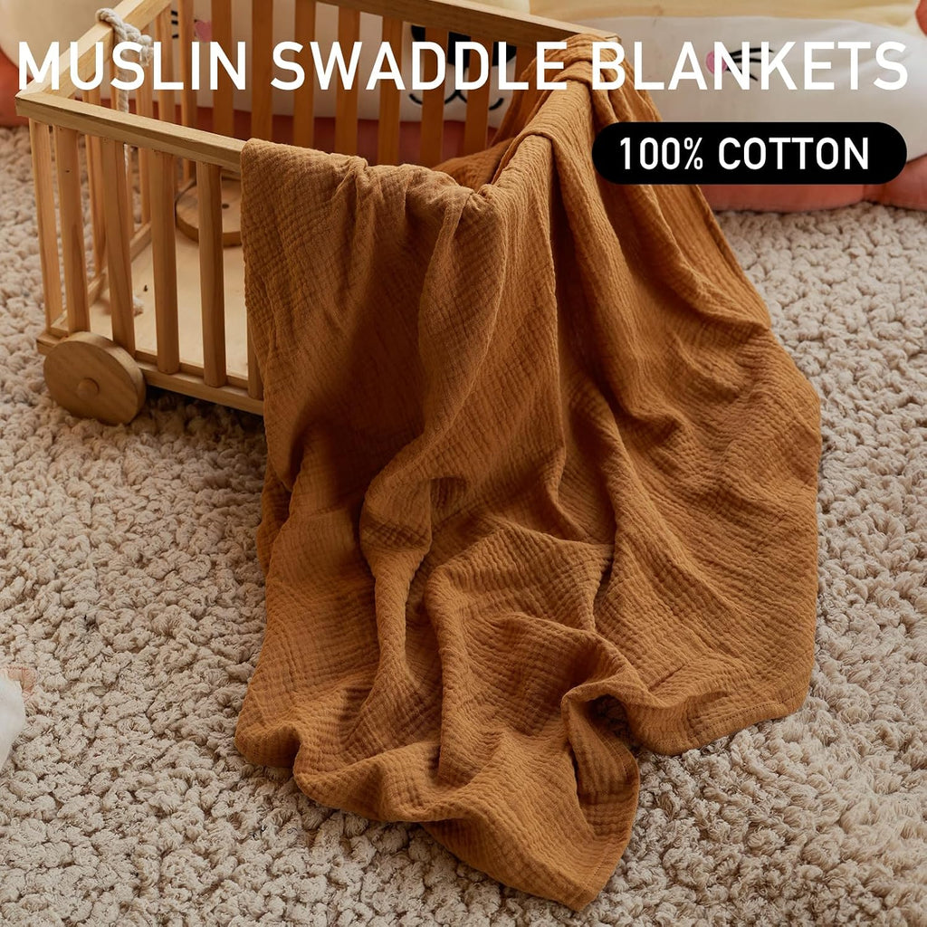 Muslin Swaddle Blankets for Baby Girls and Boys, 4 Pack Breathable and Skin-Friendly Newborn Receiving Blanket, 100%