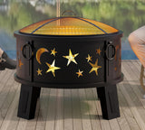 26" Outdoor Fire Pit with Grill & Mesh Cover, Wood Burning Steel Firepit with Poker & Star Spark Screen, Heavy Duty Patio Fire Bowl for Backyard - Image 5