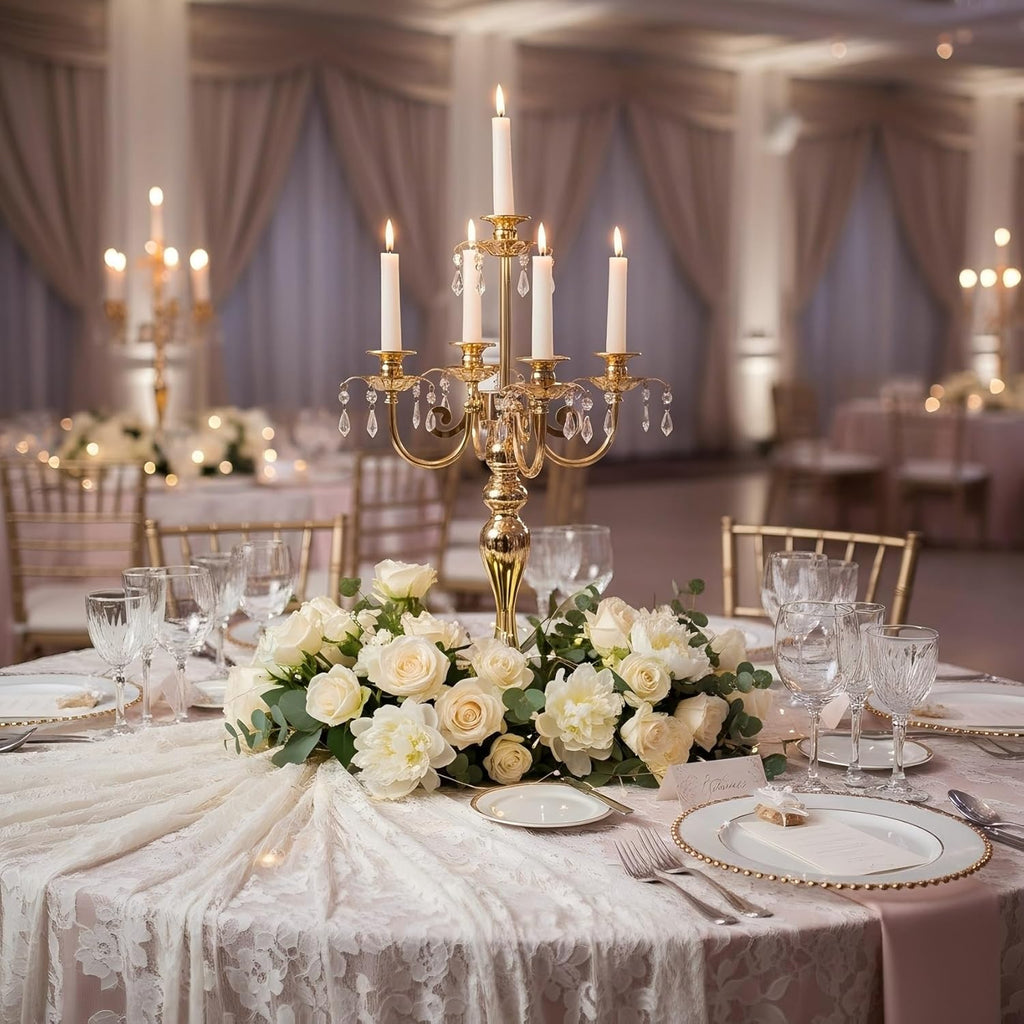 Candelabras Centerpieces for Tables, 20" Tall Candlestick Holder for Taper Candles, 5 Arm Crystal Candelabra Candle