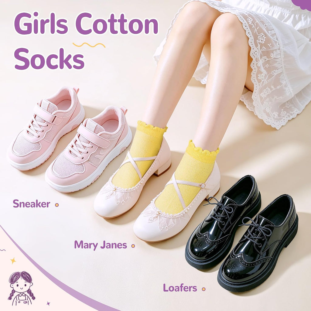 White School Uniform Dress Lace Cotton Frilly Dress Ankle Socks 6 Pairs