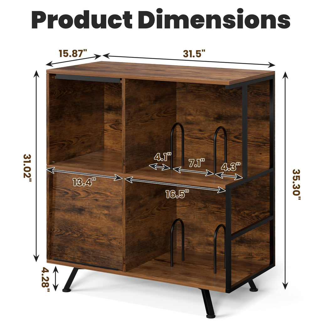 Flip Top Record Player Stand with Vinyl Storage Up to 300+ Albums