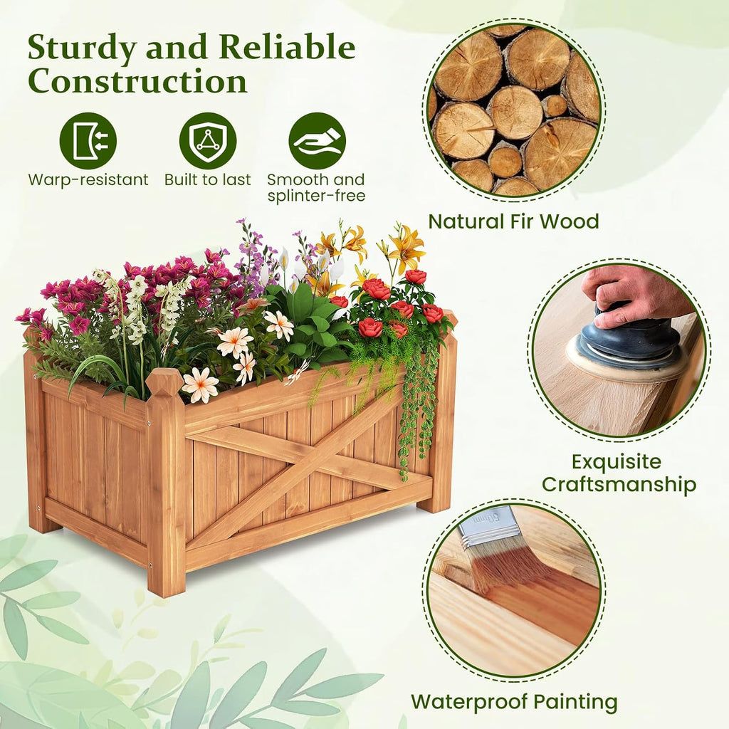 25"x 16"x 15" Wooden Raised Garden Bed with Drainage Holes | Solid Wood Gardening Plant Container for Flower