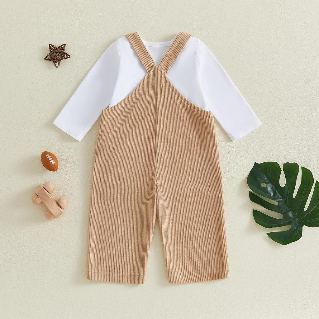 Baby Boy Football Corduroy Overalls Set Long Sleeve Bodysuit Infant Outfit