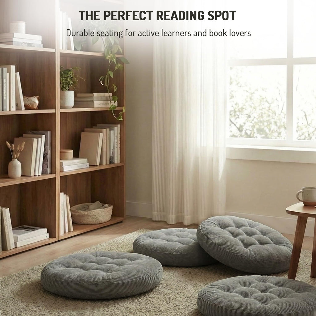 Round Meditation Cushion, Large Floor Pillow for Adults, 22 Inch Grey