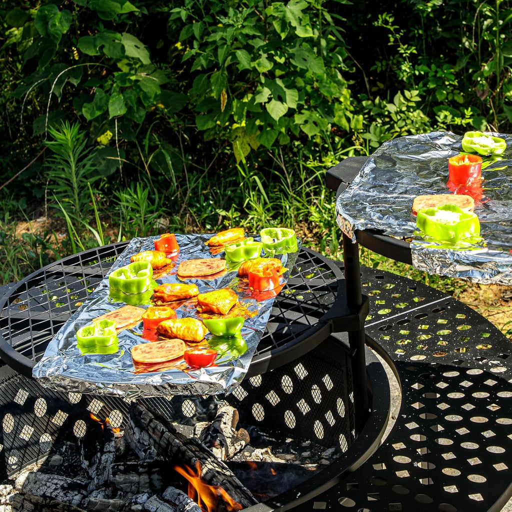 47 Inch Fire Pit with 2 Grills, Wood Burning Fire Pits for Outside with Lid & Poker, BBQ& Outdoor Firepit & Round Metal Table 3 in 1 for Patio - Image 7