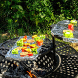 47 Inch Fire Pit with 2 Grills, Wood Burning Fire Pits for Outside with Lid & Poker, BBQ& Outdoor Firepit & Round Metal Table 3 in 1 for Patio - Image 7