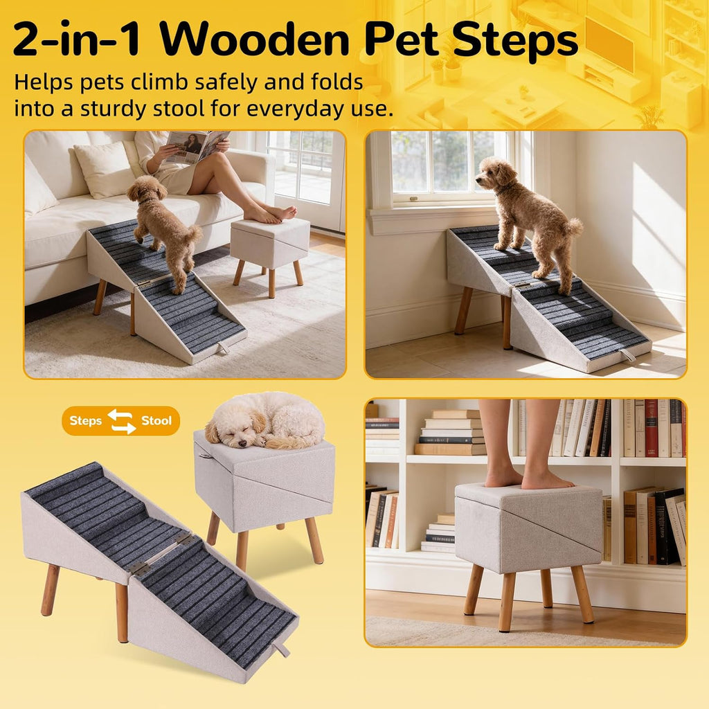 Dog Stairs for Small Dogs, 2-in-1 Dog Safety Ramp and Ottoman, 17.13" H