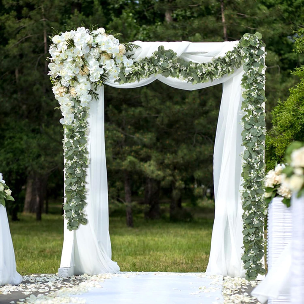 Eucalyptus Garland with White Flowers 4 Packs 5.9Ft Artificial Plants Vines - Set of 236