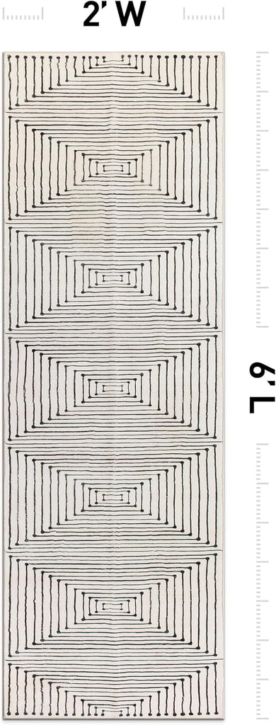 Bohemian Stripes Non-Slip Washable Runner Rug Ivory