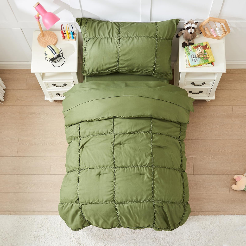 Toddler Bedding Set - 4 Pieces Crib Bed Set for Boys,Soft Embroidery Toddler Comforter Set,Includes Quilted