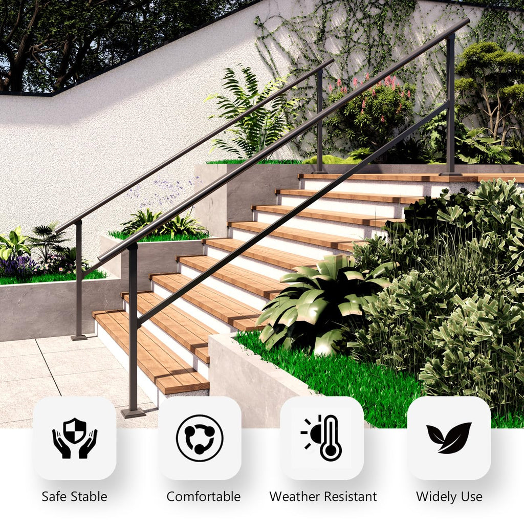 9 Step Handrail, Black Iron Stair Railing, Outdoor Indoor, 2 Pack