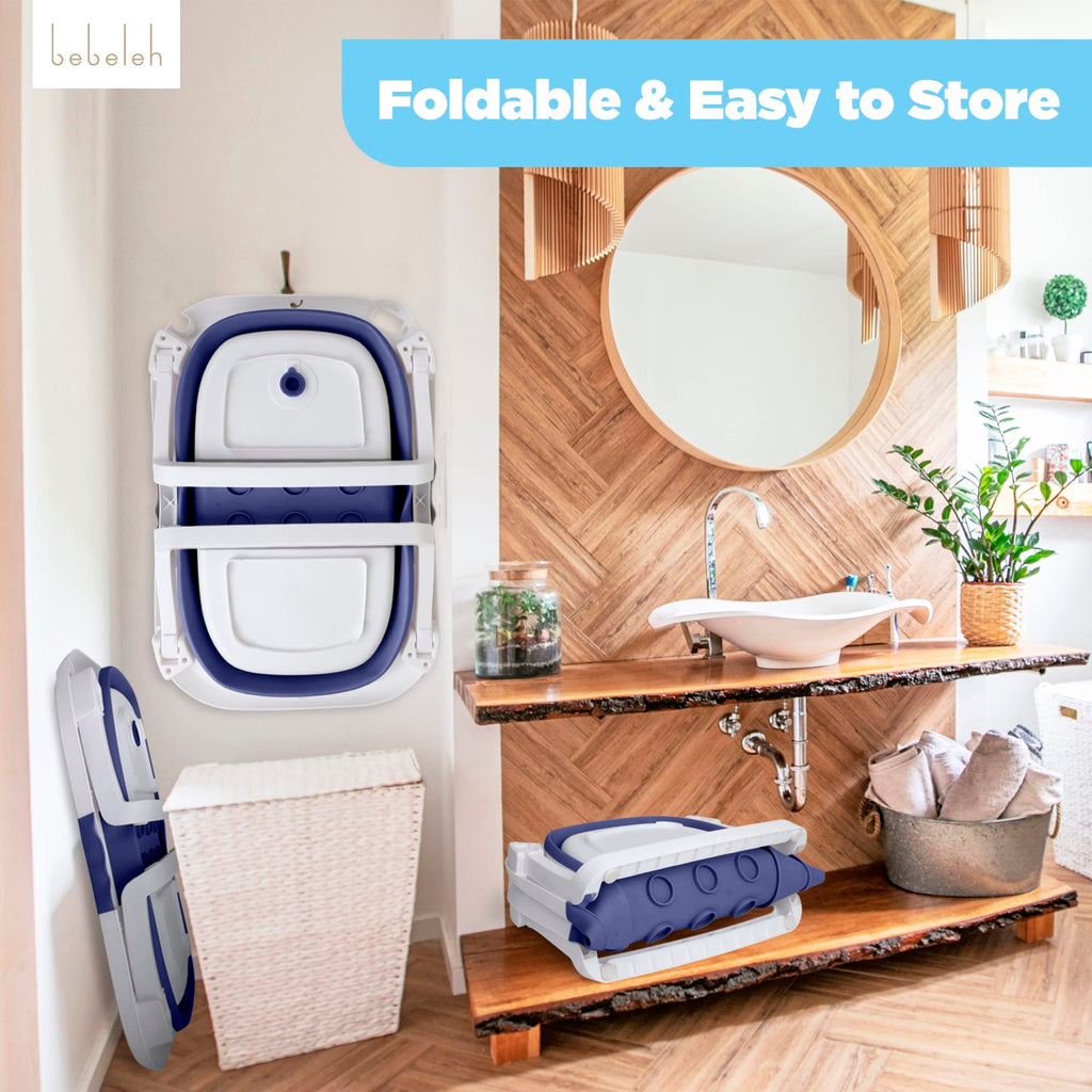 Collapsible Baby Bathtub - Bathtub + Baby tub Sling + Newborn Sling - Baby Bathtub Newborn to Toddler 0-24 Months