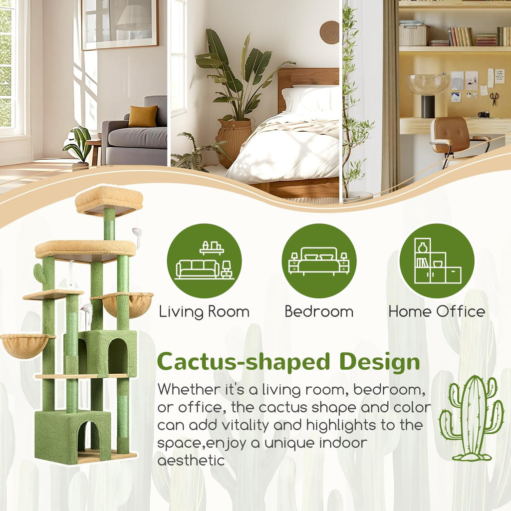 Cactus Sturdy Cat Tree for Indoor Cats 20 lbs, Green