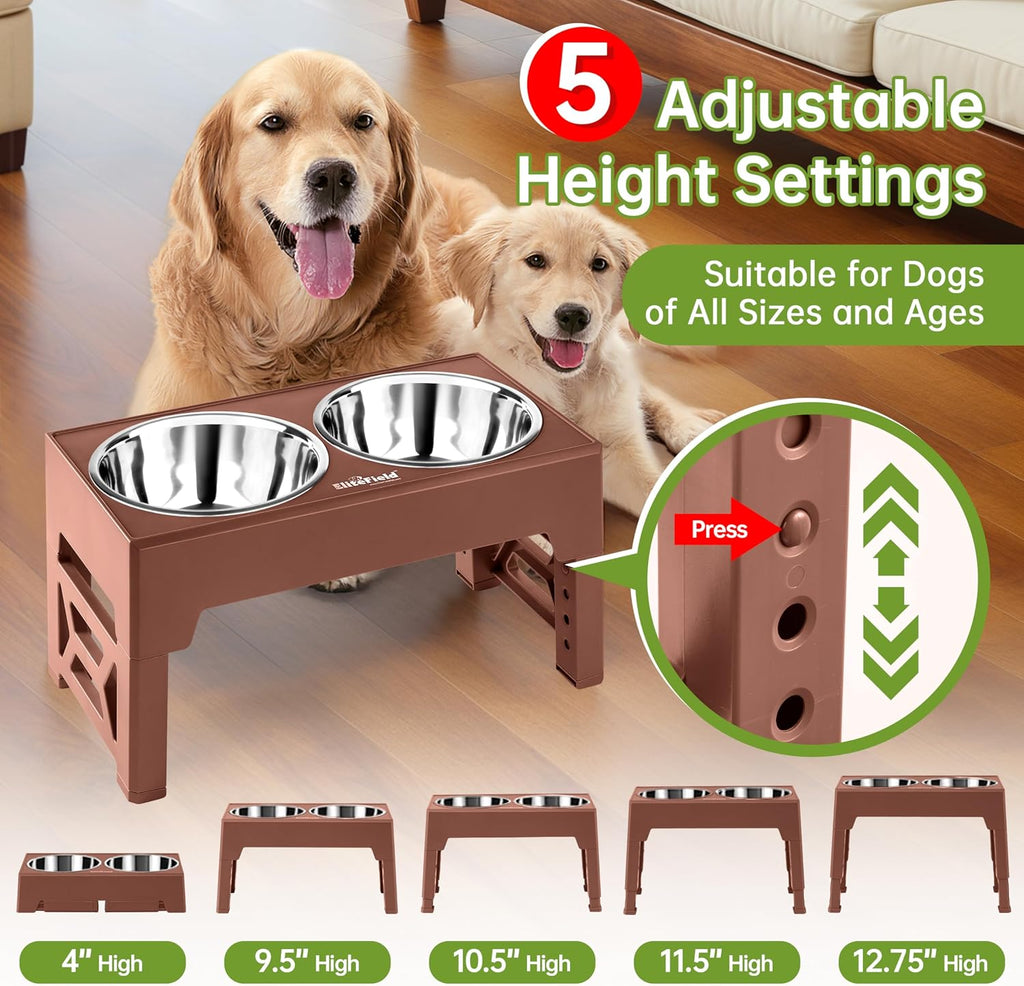 Elevated Dog Bowls, 2 Stainless Steel Bowls (2-Year Warranty)
