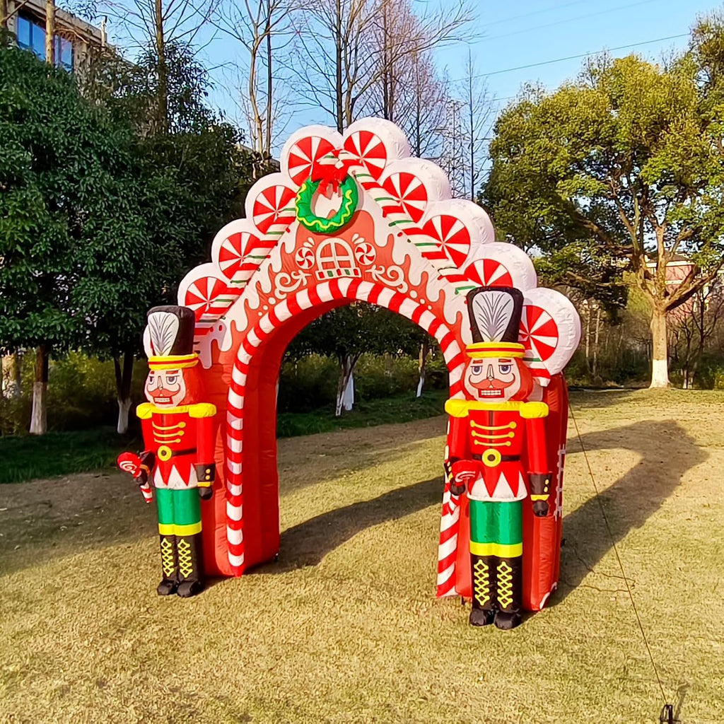 10 Ft Christmas Inflatable Gingerbread Candy House with Nutcrackers Outdoor Decorations, Giant Xmas Blow Up Yard