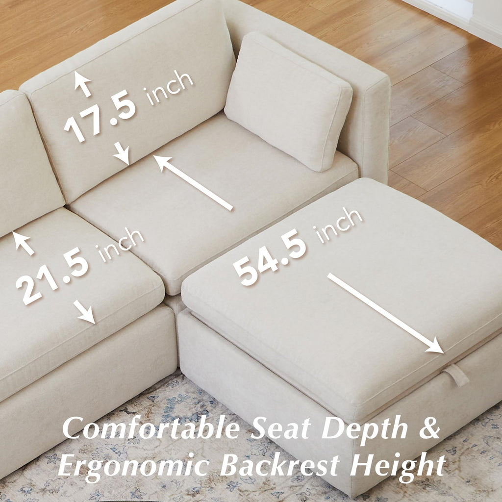 146" Modular Sectional Sofa, 6 Seat Modular Couch, Linen