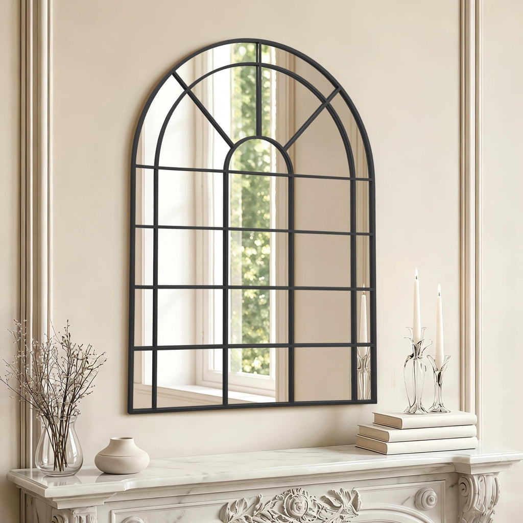 Large Black Wall Mirror: 29"x42" Farmhouse Arched Window Mirror