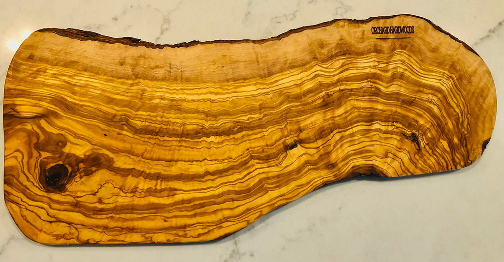 22" Rustic Handmade Bark Edge Olive Wood Charcuterie Board- For Cutting, Chopping, Serving Cheese, Meat, Fruit.