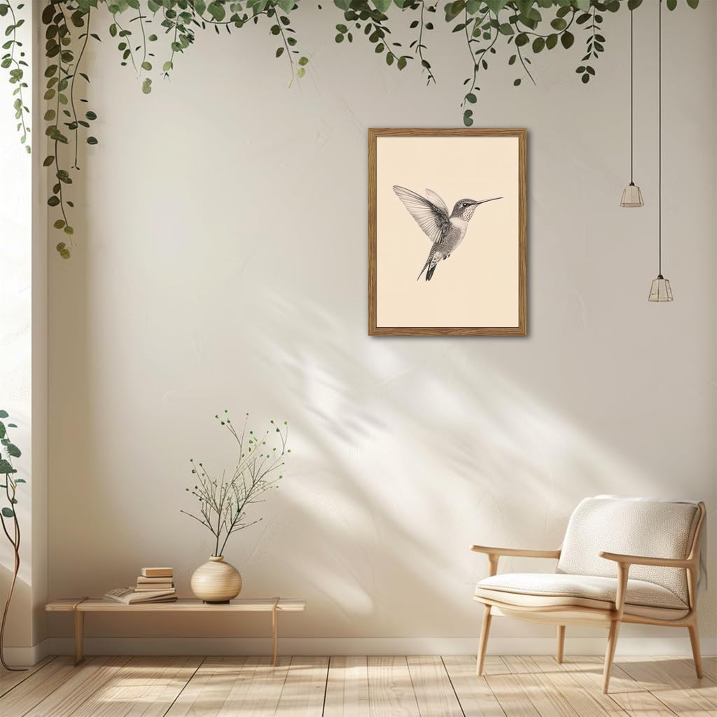 Vintage Framed Wall Art, Birds Canvas Prints, Hummingbird Sketch Painting Picture, Neutral Farmhouse Artwork Wall