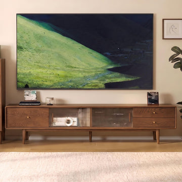80" Solid Oak Wood TV Stand, Large Entertainment Center, Fully Assembled