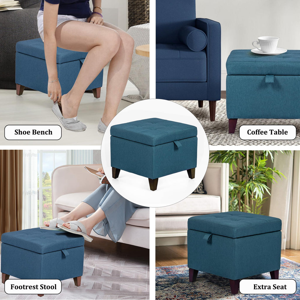 Square Fabric Storage Ottoman with Tufted Flip Top, 18x18x15