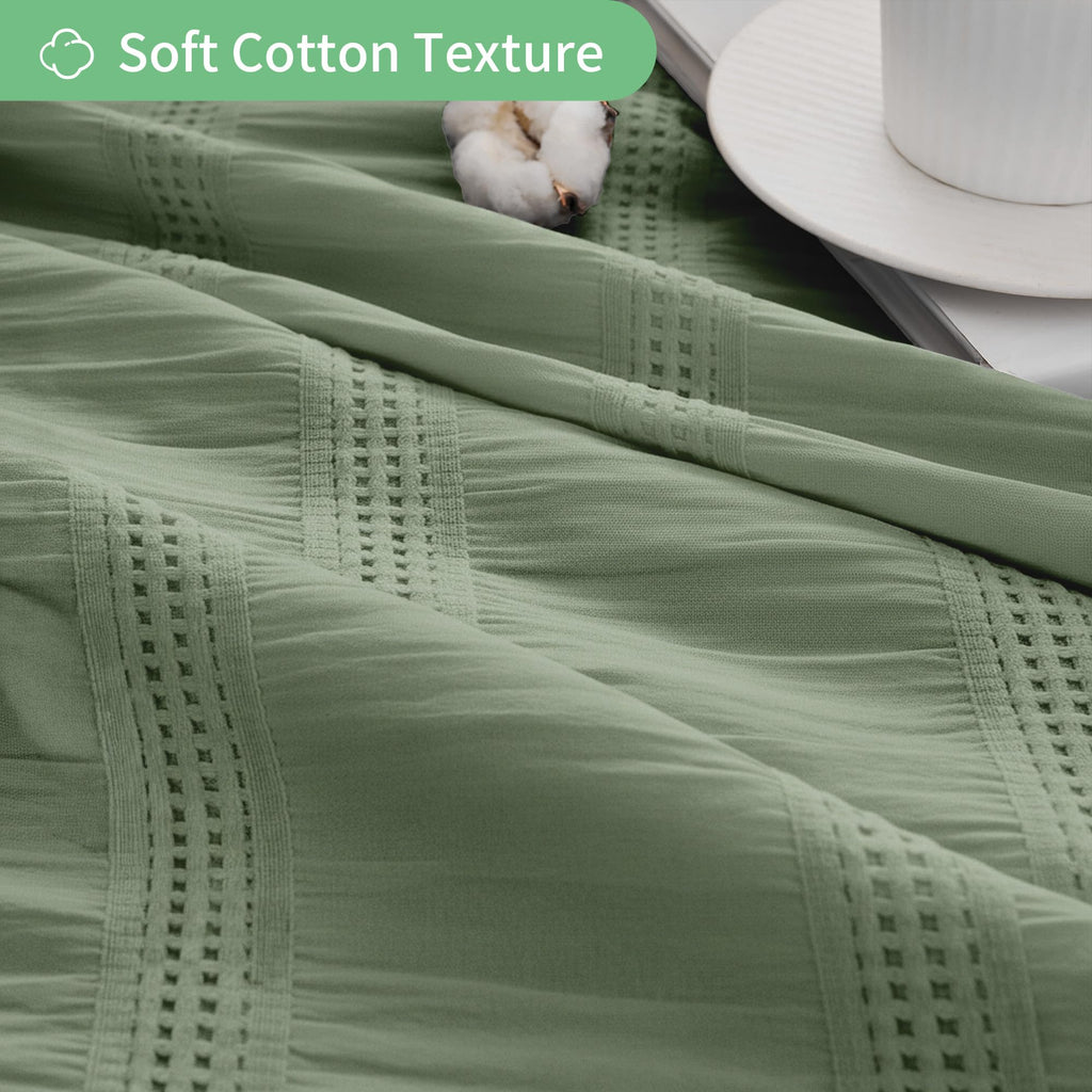 Sage Green Shower Curtain Boho, Cotton Blend Waffle Shower Curtain Chic Textured Fabric Shower Curtains 72 x 72 Green