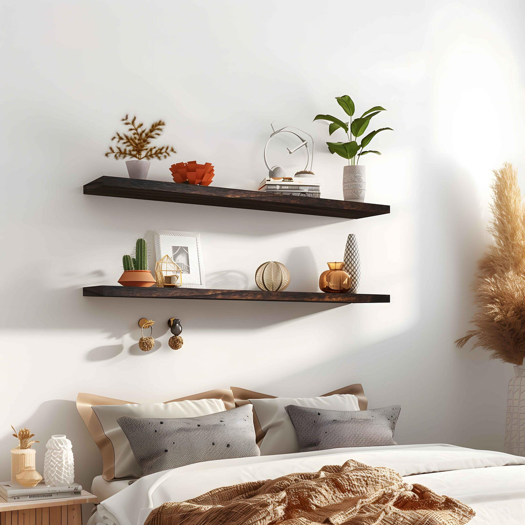 48 Inch Wood Floating Shelves for Wall, Wooden Wall Shelves, Set of 4 Brown