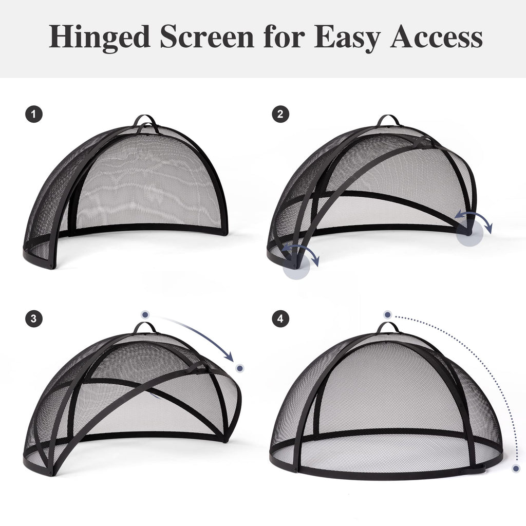Heavy-Duty Fire Pit Screen, Steel Mesh Round Spark Screen with Handle, 35 Inch