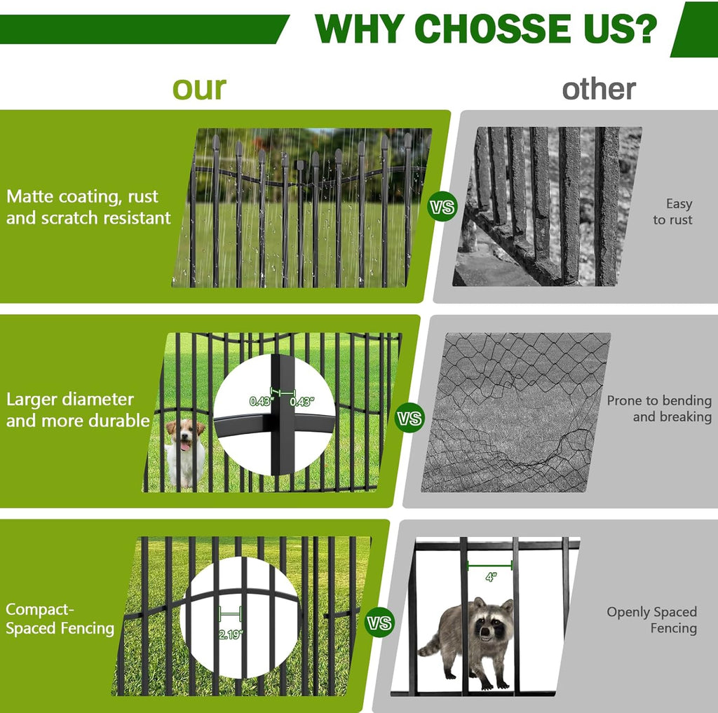 10 Panels No Dig Decorative Garden Fence with Gate - 40in H x 22.5ft L, Duty Square-Tall Heavy Duty Square Tube