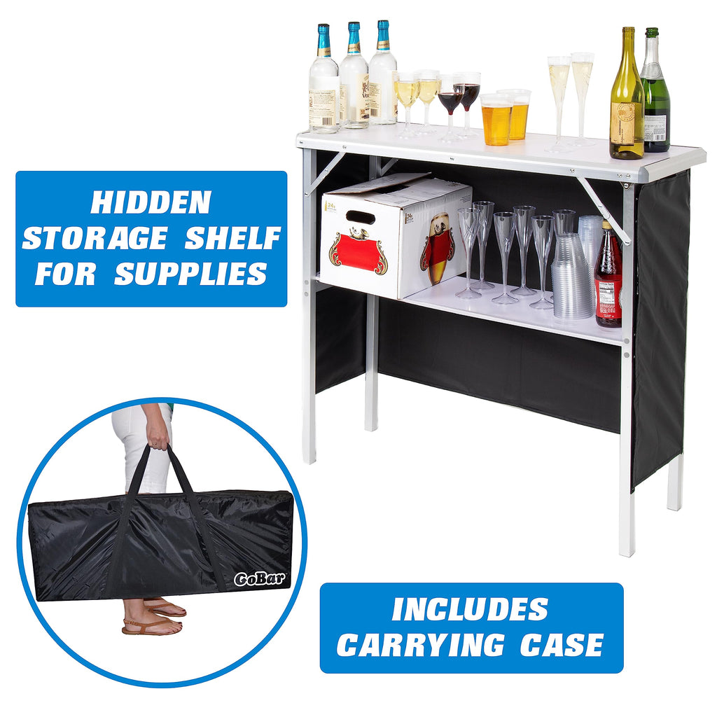 Portable Bar Table for Events - Pop Up Mobile Bartending Station with Travel Carrying Case - 3 Skirts