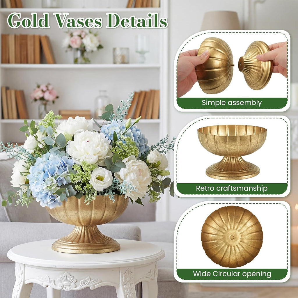 Vintage Gold Compote Vases 8.5" x 5.4" for Wedding Table Centerpieces | Antique Gold Metal Compote Bowl, Stable