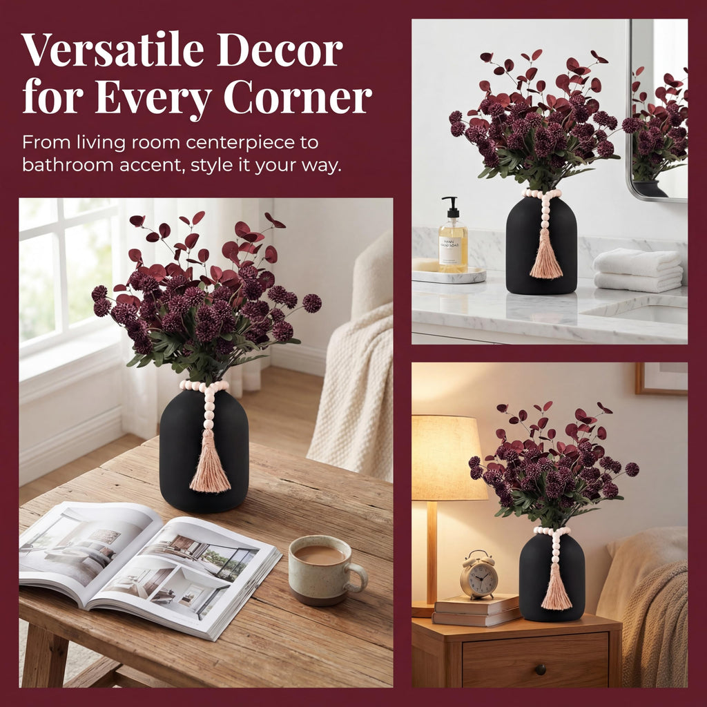 20''H Fake Flowers in Large Vase for Centerpiece Table Decorations with 10Pcs Fake Mums Flowers Eucalyptus Stems Faux
