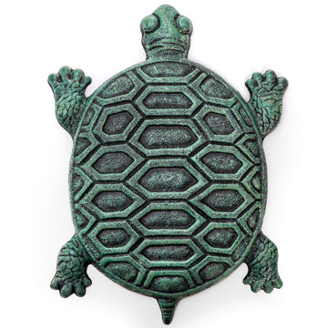 Cast Iron Turtle Stepping Stone, Sturdy Metal Stepping Mat for Front Door, Garden, Lawn and Yard, Verdigris Tortoise