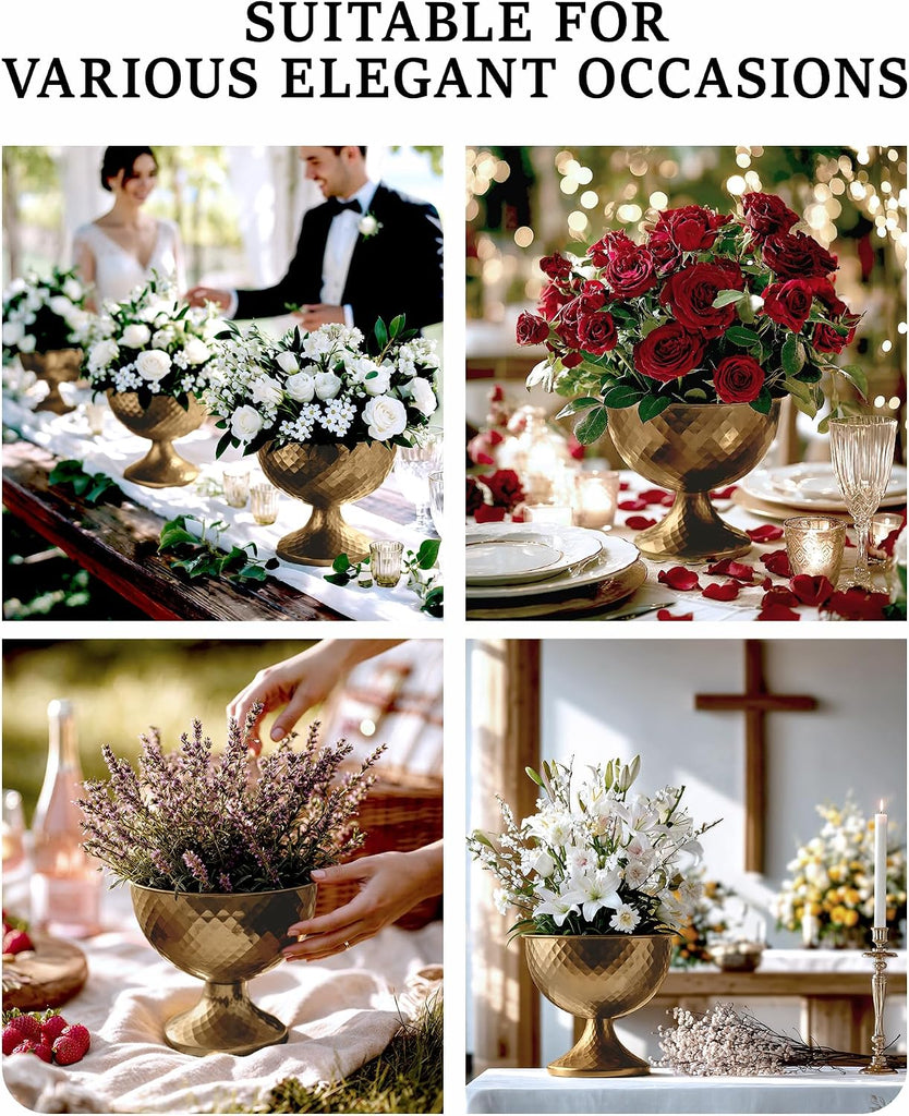 8.25'' Wide 7.3''High Decorative Bowl Vase Set of 10,Distressed Gold Metal Compote Bowl for Tables,Urn Vases for