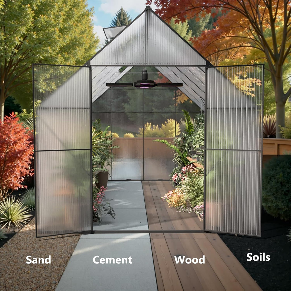 8x8 FT Greenhouse for Outdoors, Heavy-Duty Polycarbonate Greenhouse | Backyard Greenhouse Kit with Adjustable Roof