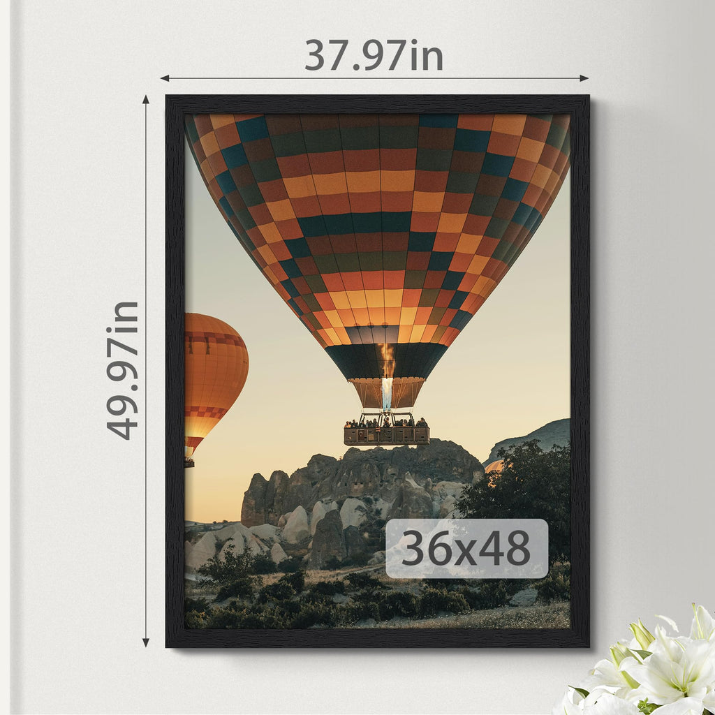36x48 Solid Wood Picture Frame, Wall Mount, Black Woodgrain, 1 Pack