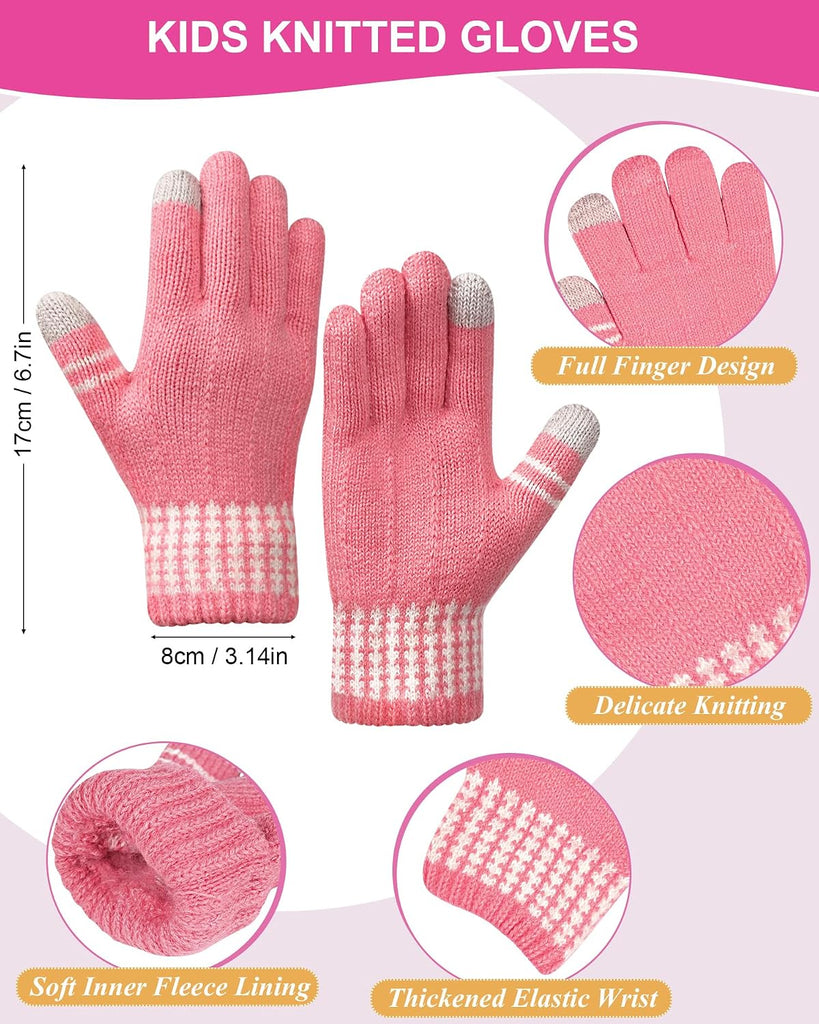 Kids Winter Hat Gloves Scarf Set, Girls Boys Toddler Winter Hat Beanie Pom Knitted Scarves Mittens Fleece Lined Age