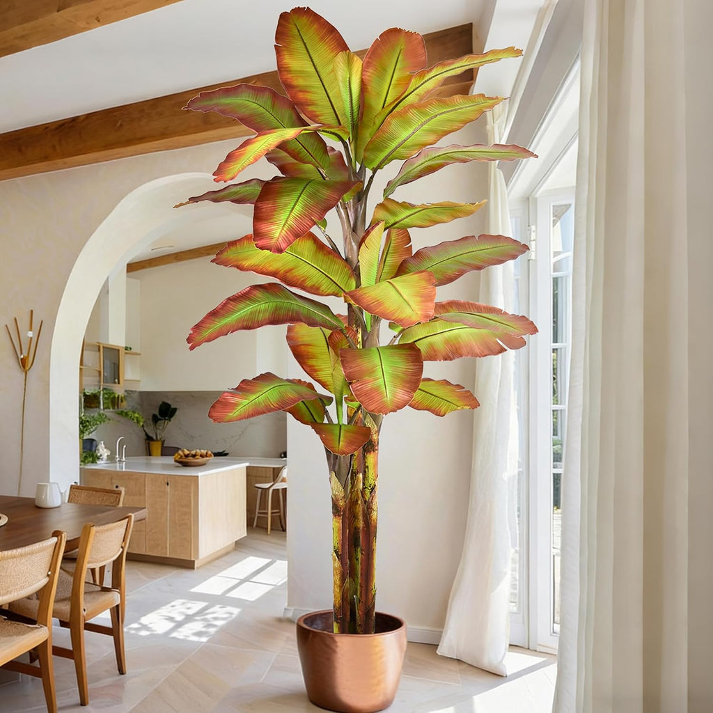 BananaTree 9FT Tall Large Faux Trees with Realistic Leaves, Fake Banana Floor Potted Artificial Plants Living Room