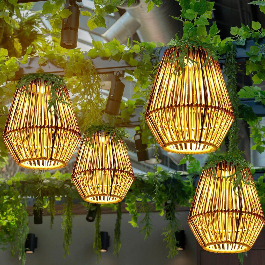 6 Pack Solar Lantern Outdoor Waterproof Rattan, Square