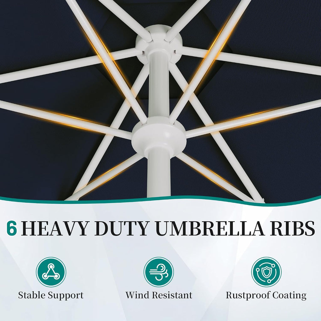 Patio Umbrella with Wavy Trim, UV-Fade-Resistant Canopy, Crank & Tilt - Navy 9ft
