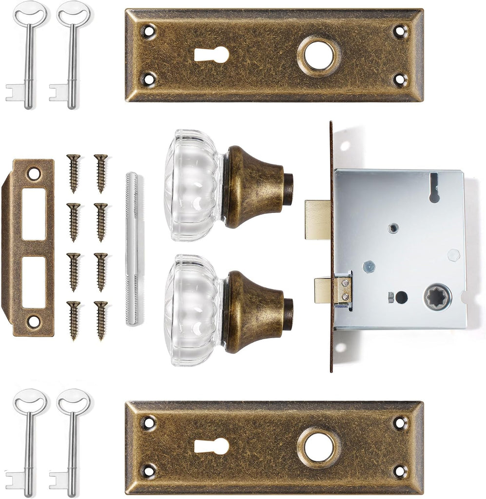 Mortise Lock Set for Interior Door with Crystal Glass Door Knobs