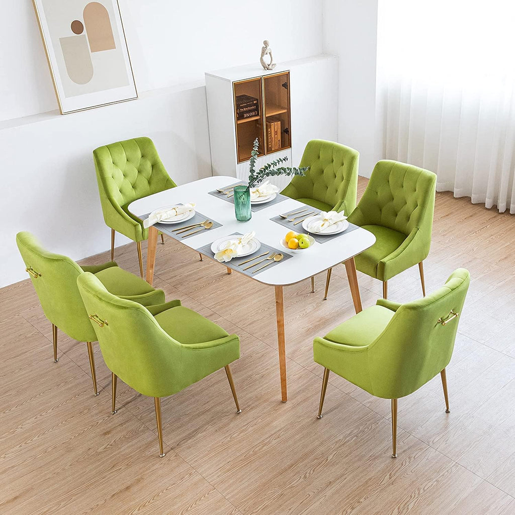 Modern Dining Chairs Set of 4, Mid Century Chairs with 5.12" Cushions and Golden Legs, Velvet Upholstered Dining