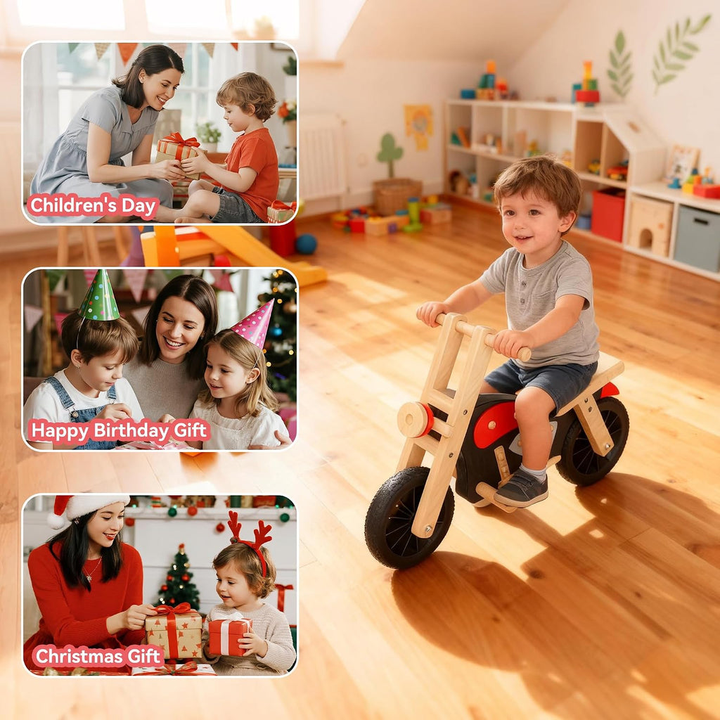 Wooden Balance Bike for Kids with Wood Bike Stand, Develops Motor Skills & Balance, Bike for Beginners
