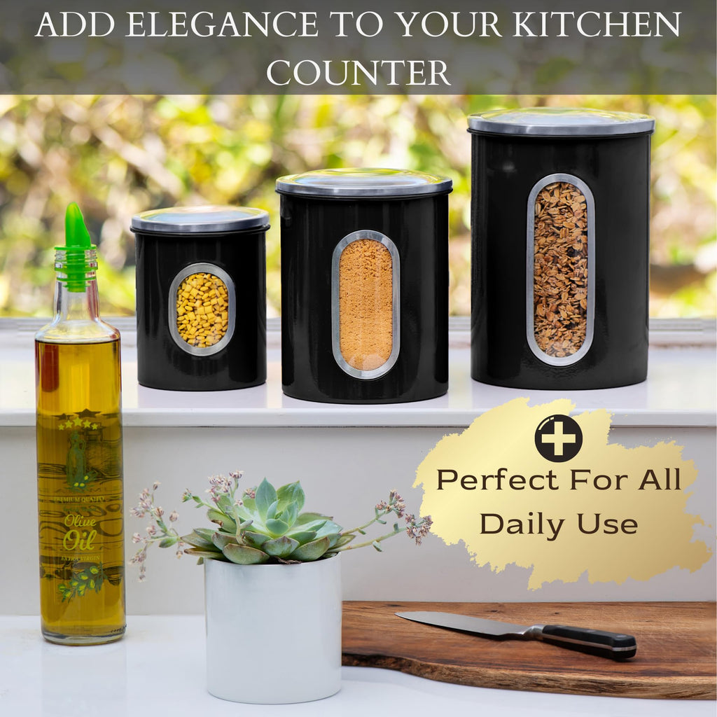 3-Pcs Black Canisters Set Storage Airtight Jars