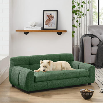 Dog Couch Bed with Backrest and Armrest, Durable Pet Sofa with Upholstered Foam Cushion, Elevated Dog Couch Bed