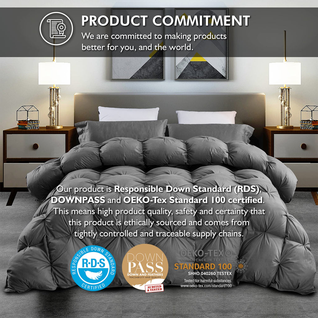 Luxurious All-Season Goose Down Feather Fiber Comforter Super King Size Duvet Insert (120x120), Exquisite Pinch Pleat